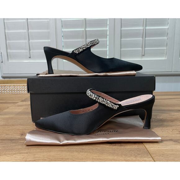 Pnina Tornai 4 Naturalizer Liefde Satin Rhinestone Mules Black Size 9.5 Wide NIB - Picture 8 of 13